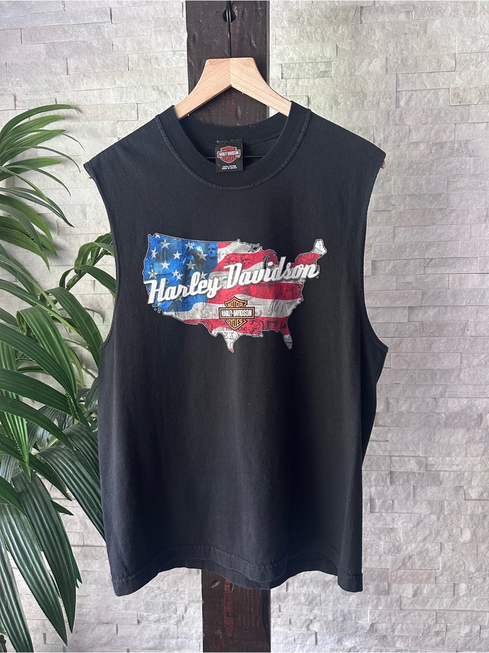 Harley-Davidson Black New Rochelle, NY American Flag USA Map Muscle Biker Shirt